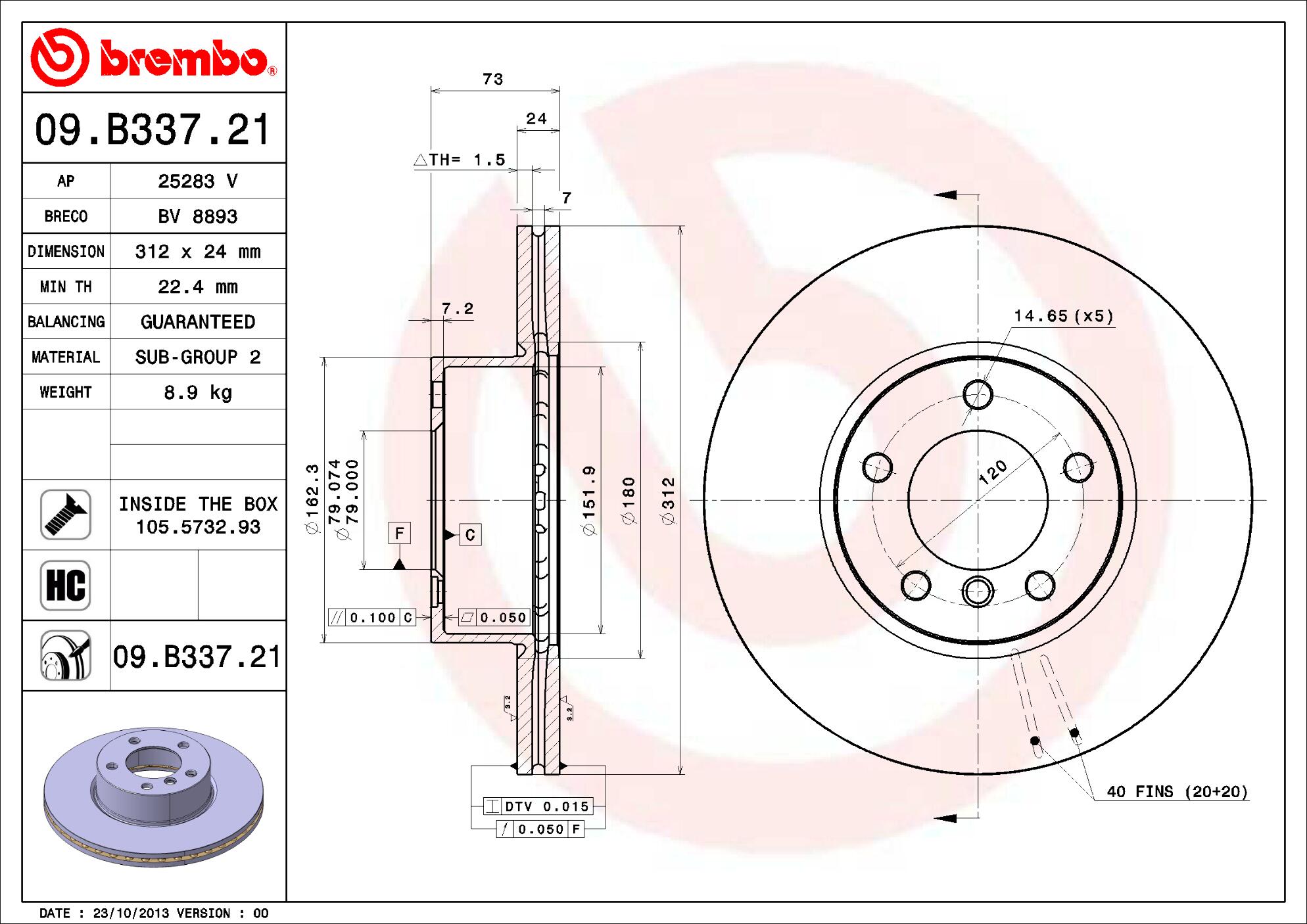 BMW Brembo Disc Brake Rotor - Front (312mm) 34116855006